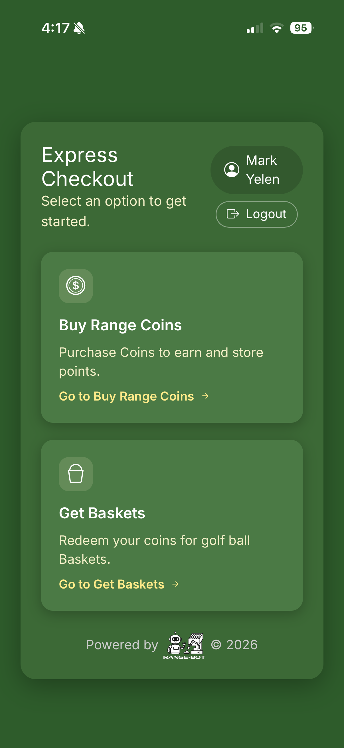 RangeBot mobile Express Checkout screen